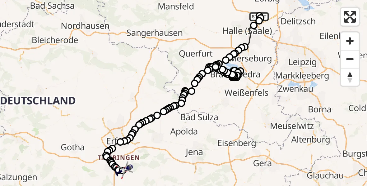 Flugroute Polizeihubschrauber Halle-Oppin Flugplatz - Arnstadt-Alkersleben Flugplatz, 20 März 2026, 20:47