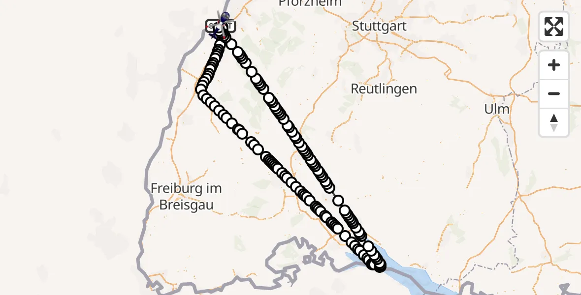 Flugroute Polizeihubschrauber Karlsruhe Baden-Baden Flughafen - Karlsruhe Baden-Baden Flughafen, 20 März 2026, 21:10