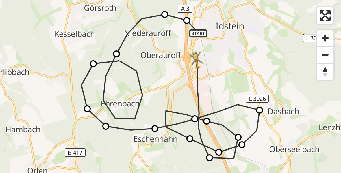 Routekaart van de vlucht: Rettungshubschrauber nach Idstein, Black-und-Decker-Straße