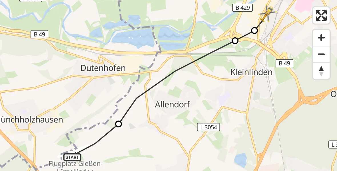 Routekaart van de vlucht: Rettungshubschrauber nach Gießen, Lahnstraße