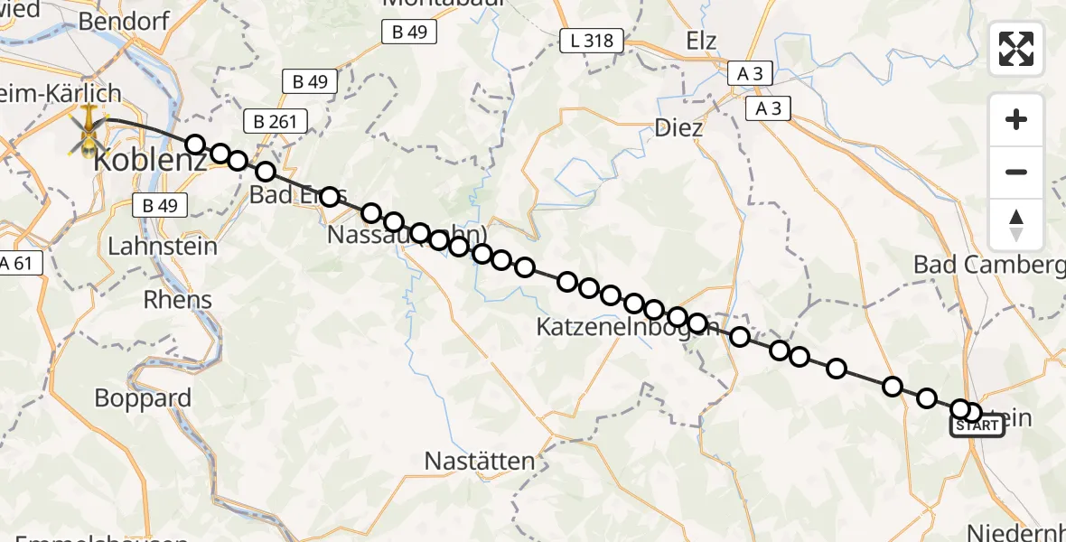 Routekaart van de vlucht: Rettungshubschrauber nach Koblenz, Rübenacher Straße