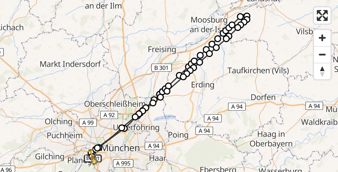 Flugroute Rettungshubschrauber DRF Air Rescue München Hubschrauberlandeplatz - DRF Air Rescue München Hubschrauberlandeplatz, 21 März 2026, 02:03