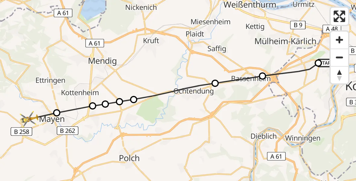 Flugroute Rettungshubschrauber Bubenheim - Mayen, 21 März 2026, 06:23