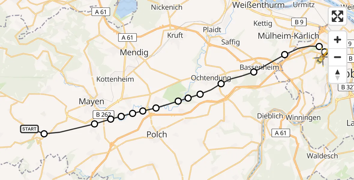 Flugroute Rettungshubschrauber Niederelz - Koblenz, 21 März 2026, 07:09