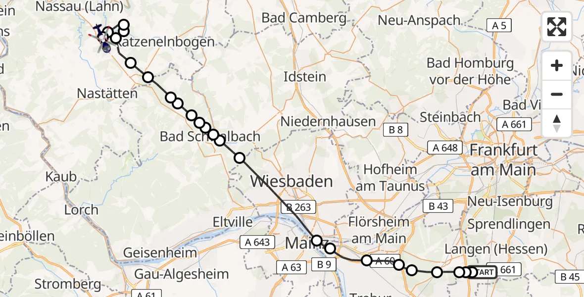 Routekaart van de vlucht: Polizeihubschrauber nach Singhofen, L 323