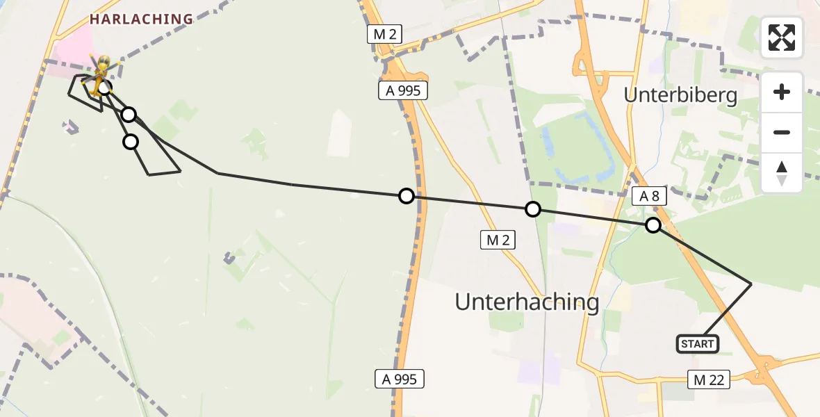 Routekaart van de vlucht: Rettungshubschrauber nach ADAC Air Rescue Center Hubschrauberlandeplatz (Christoph 1)