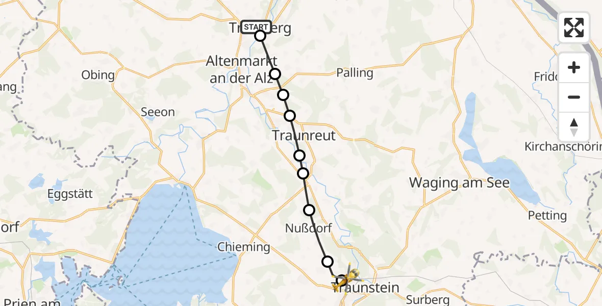 Flugroute Rettungshubschrauber Trostberg Hospital - Traunstein Hospital, 21 März 2026, 08:04