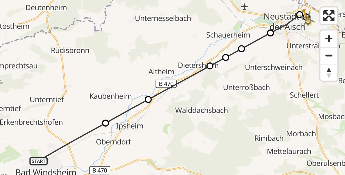 Routekaart van de vlucht: Rettungshubschrauber nach Neustadt Hospital