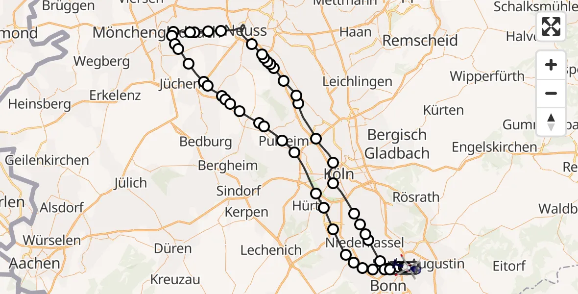 Flugroute Polizeihubschrauber Meindorf - Sankt Augustin, 21 März 2026, 08:38