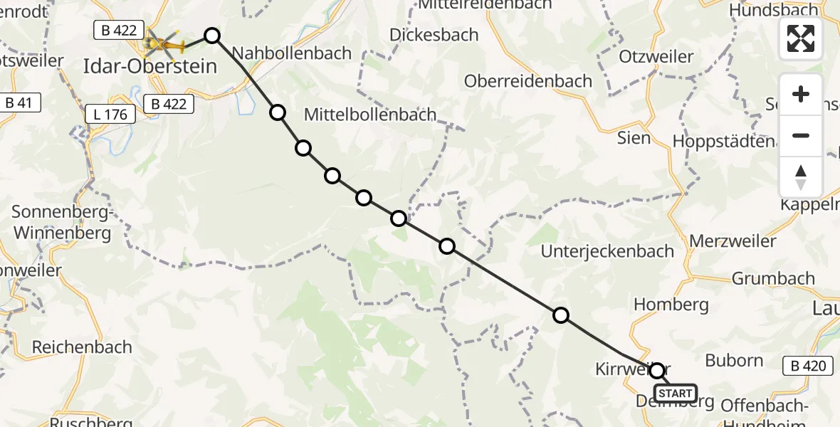 Routekaart van de vlucht: Rettungshubschrauber nach Idar-Oberstein, Dr.-Ottmar-Kohler-Straße