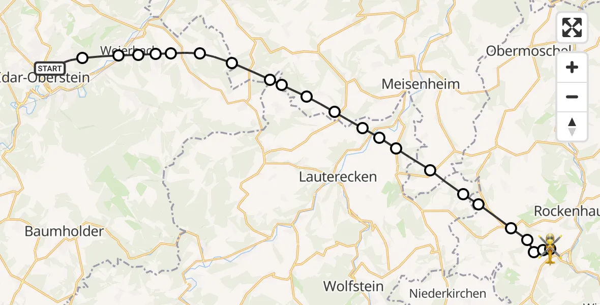 Flugroute Rettungshubschrauber Idar-Oberstein - Imsweiler UL, 21 März 2026, 09:07