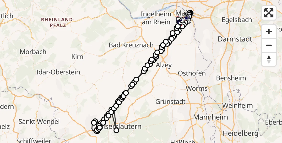 Routekaart van de vlucht: Polizeihubschrauber nach Mainz, Dekan-Laist-Straße