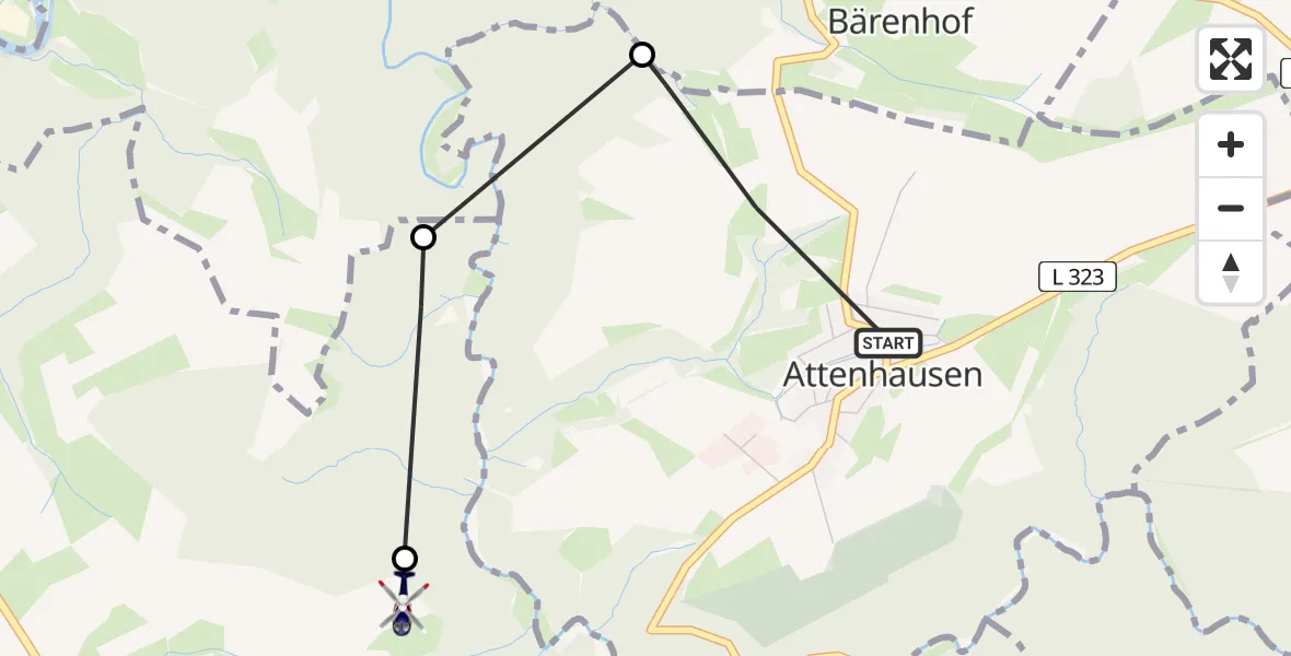 Flugroute Polizeihubschrauber Attenhausen - Singhofen, 21 März 2026, 09:23