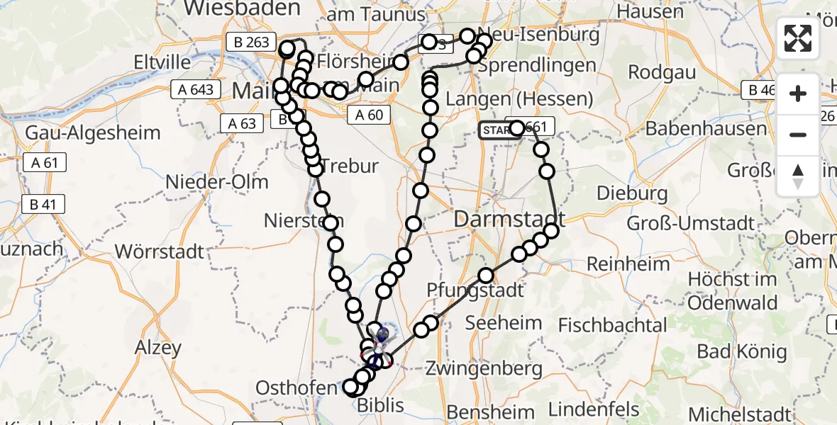 Routekaart van de vlucht: Polizeihubschrauber nach Hamm am Rhein, K 45