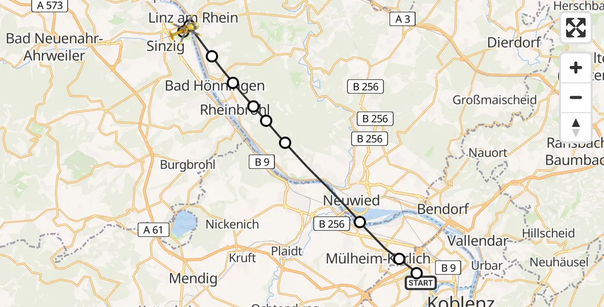 Flugroute Rettungshubschrauber Koblenz - Kripp, 21 März 2026, 09:27