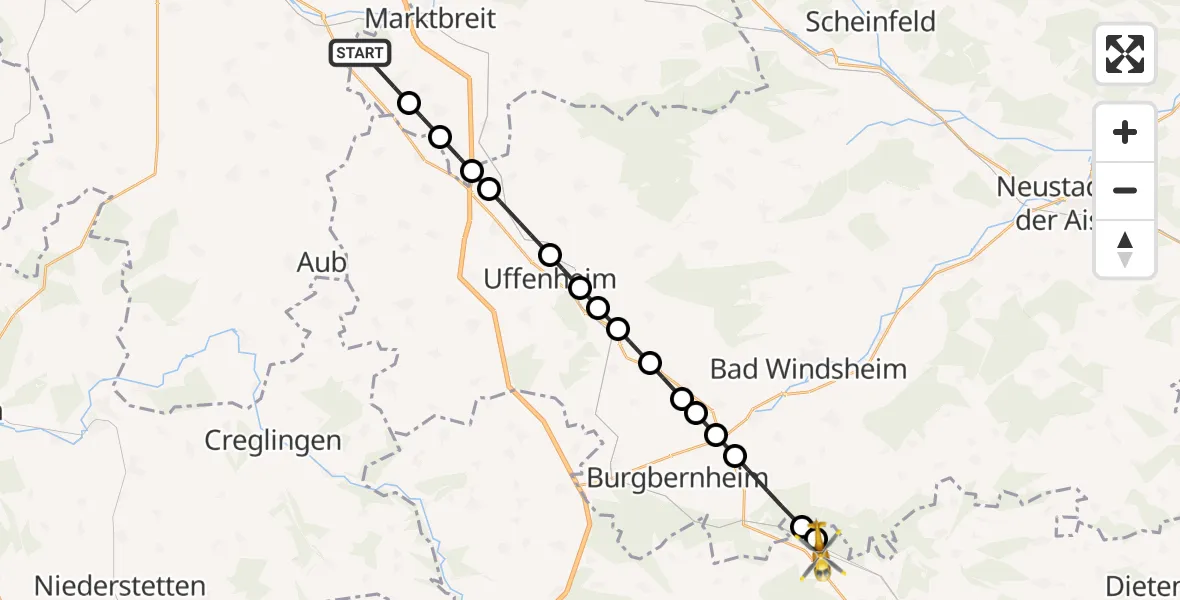 Routekaart van de vlucht: Rettungshubschrauber nach Oberdachstetten, Bahnhofstraße