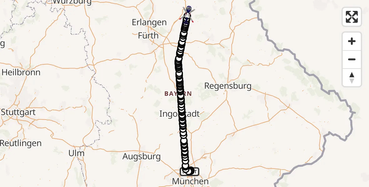 Routekaart van de vlucht: Polizeihubschrauber nach Veldensteiner Forst