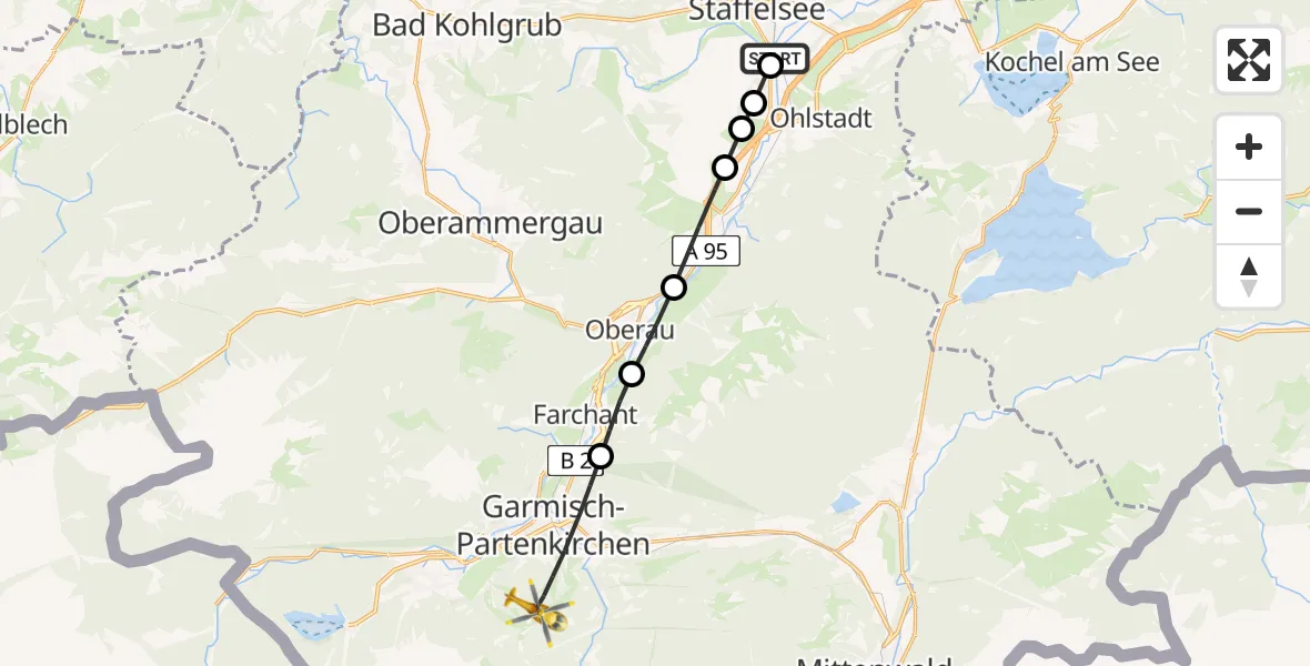Routekaart van de vlucht: Rettungshubschrauber nach Garmisch-Partenkirchen, Oberer Skiweg