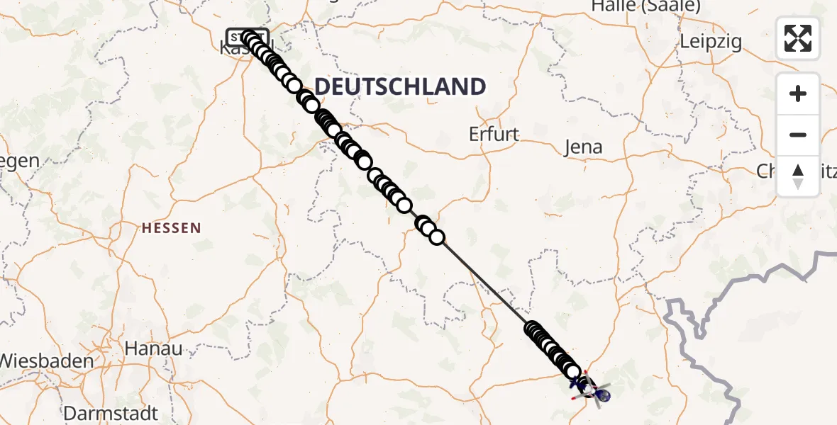 Flugroute Polizeihubschrauber Fuldatal Bundespolizei Hubschrauberlandeplatz - Bayreuth, 21 März 2026, 09:49