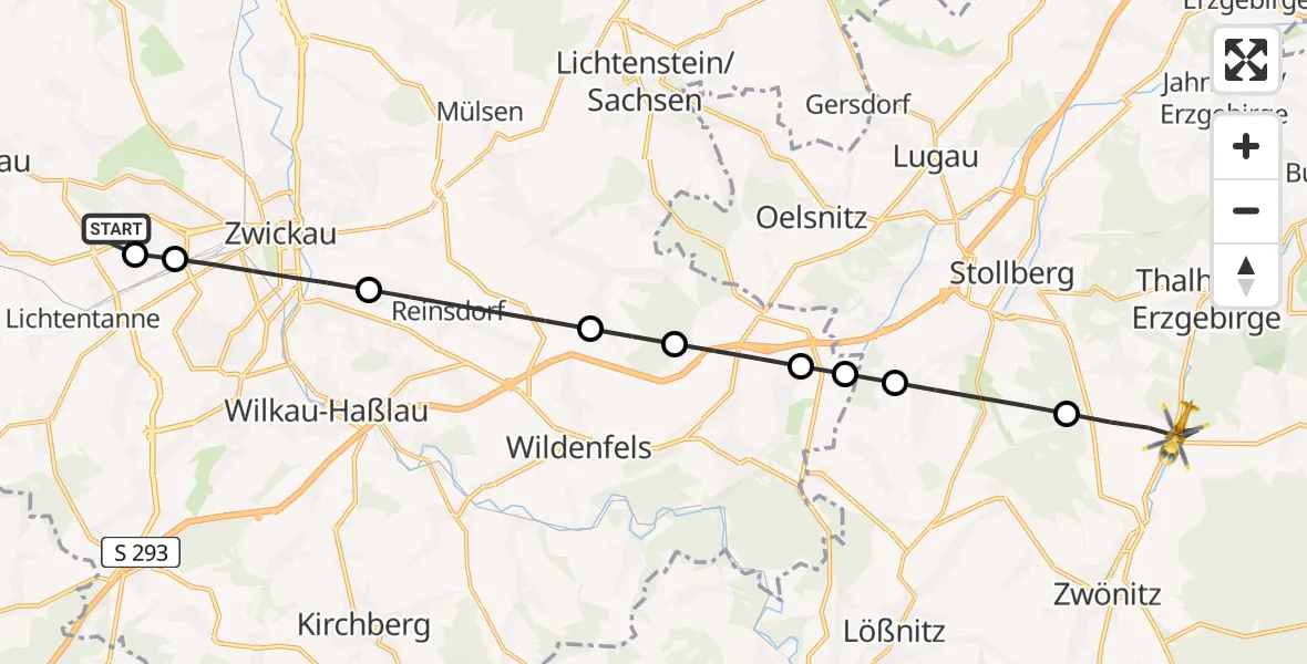 Routekaart van de vlucht: Rettungshubschrauber nach Zwönitz, Thalheimer Straße
