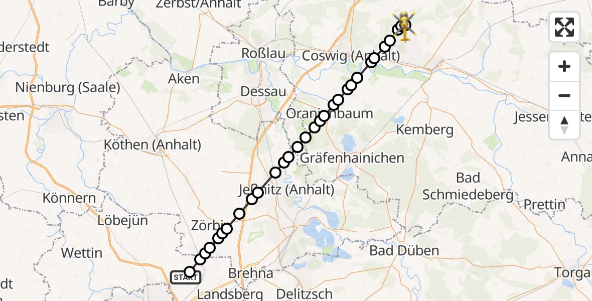 Routekaart van de vlucht: Rettungshubschrauber nach Wittenberg, Möllensdorfer Breite