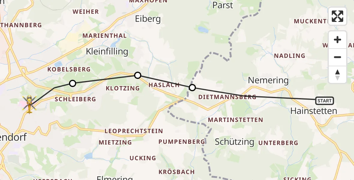 Flugroute Rettungshubschrauber Hainstetten - Kleinfilling, 21 März 2026, 09:57