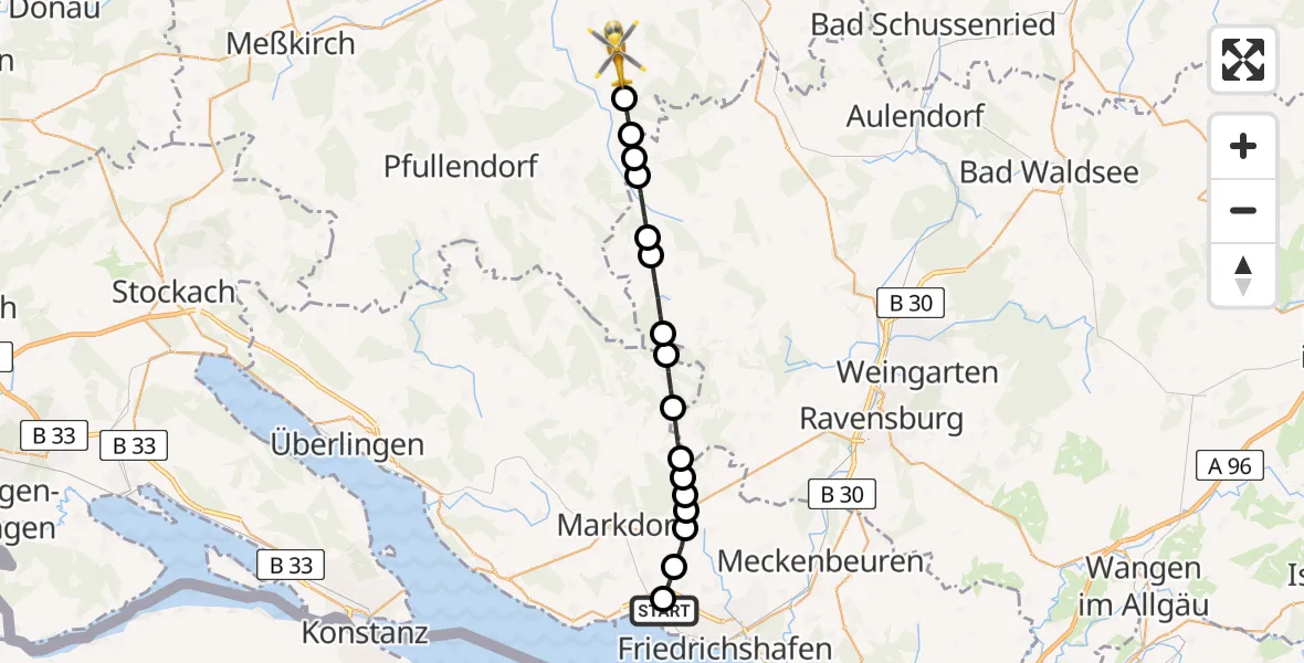 Flugroute Rettungshubschrauber Friedrichshafen Hospital - Tafertsweiler, 21 März 2026, 10:12