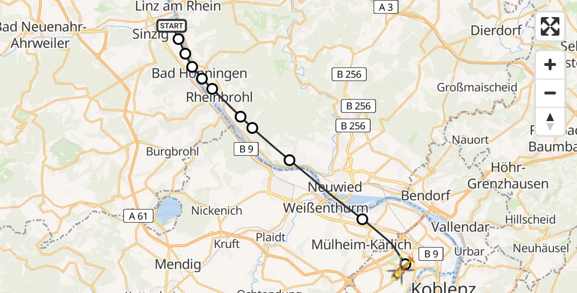 Flugroute Rettungshubschrauber Sinzig - Koblenz, 21 März 2026, 10:13