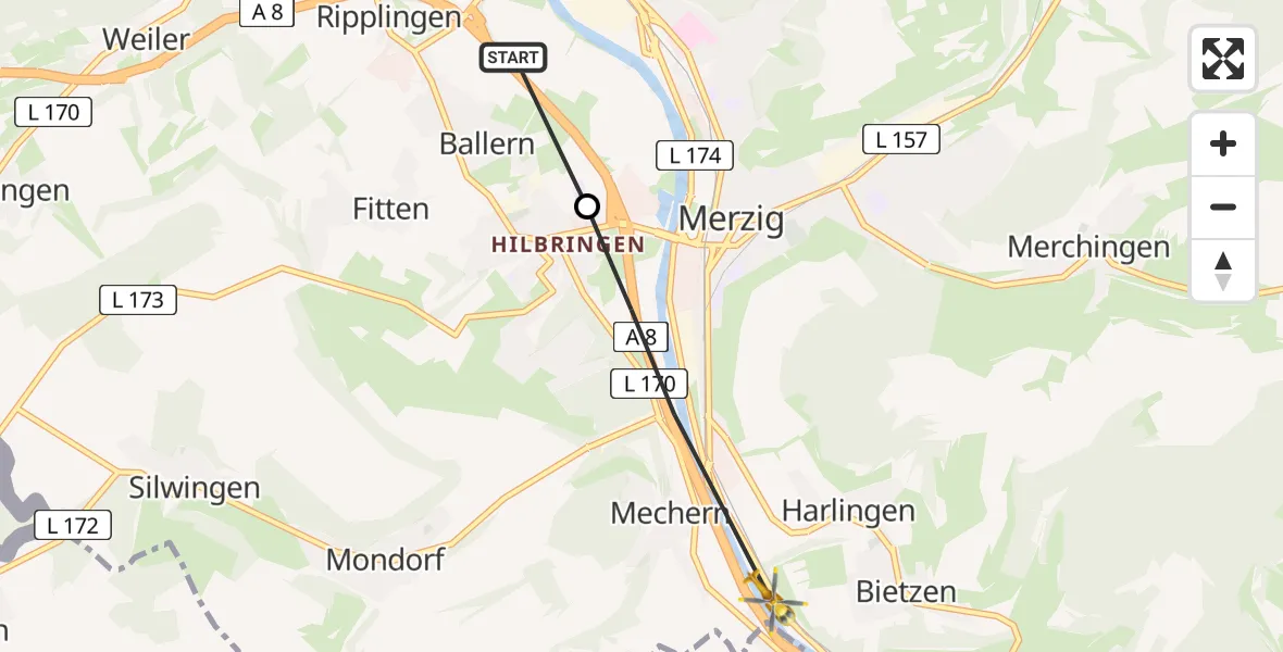 Routekaart van de vlucht: Rettungshubschrauber nach Merzig, L 174