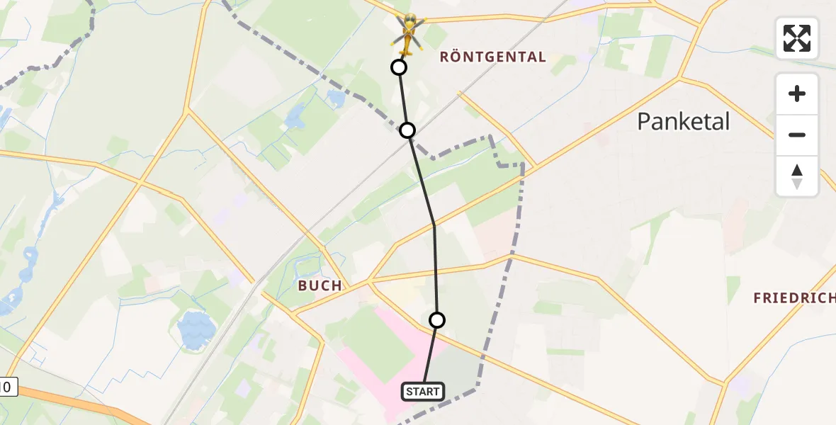 Flugroute Rettungshubschrauber Helios Clinic Berlin-Buch - Panketal, 21 März 2026, 10:43