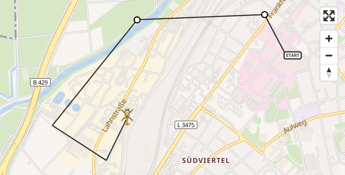 Flugroute Rettungshubschrauber Gießen University Hospital - Gießen, 21 März 2026, 10:44