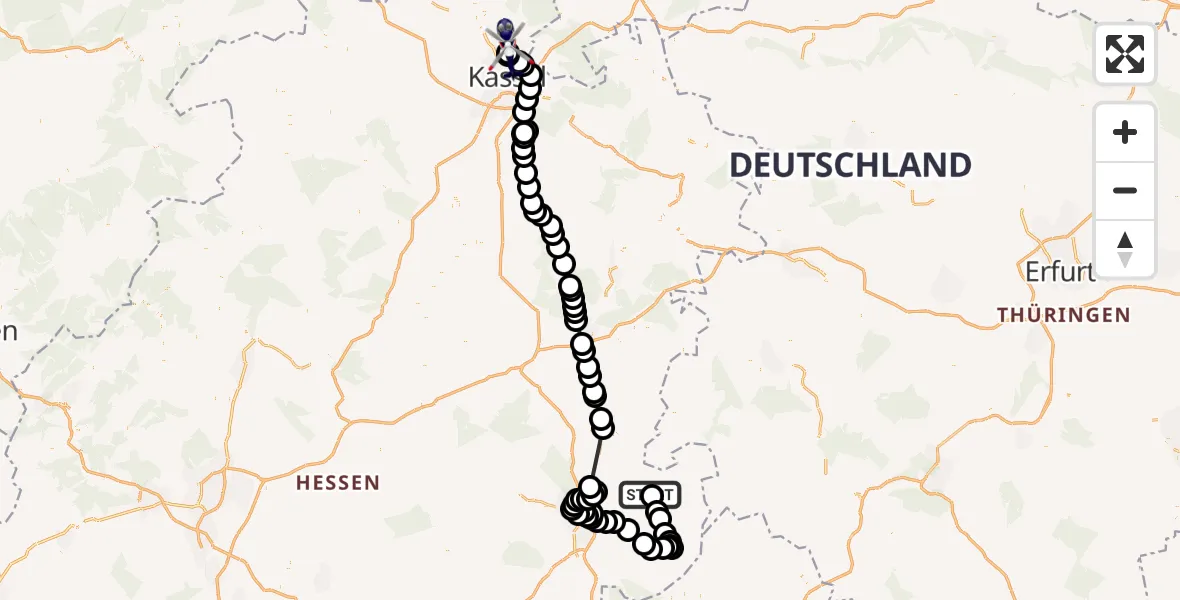 Routekaart van de vlucht: Polizeihubschrauber nach Fuldatal Bundespolizei Hubschrauberlandeplatz