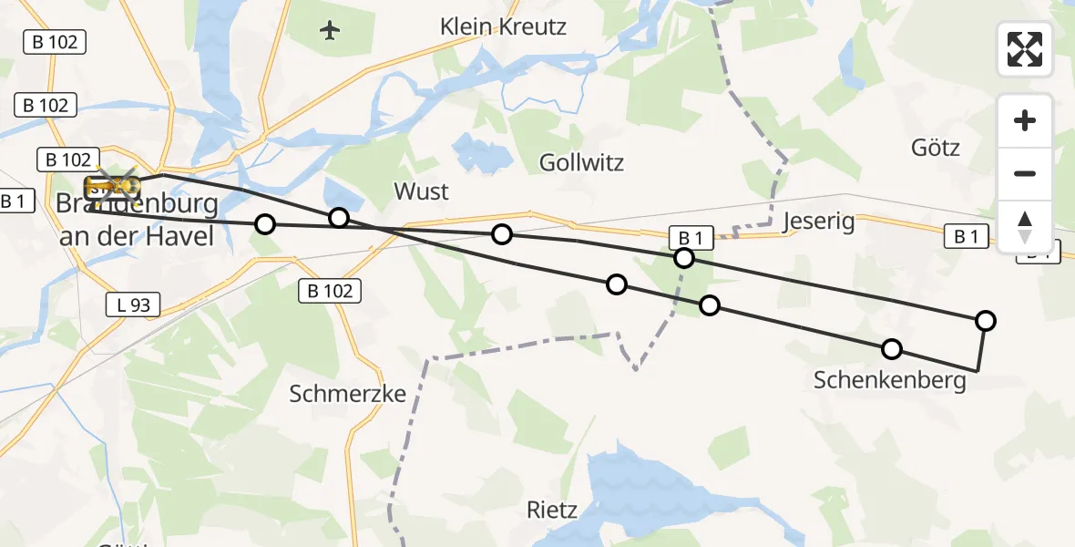 Flugroute Rettungshubschrauber Brandenburg an der Havel - Brandenburg an der Havel, 21 März 2026, 10:58