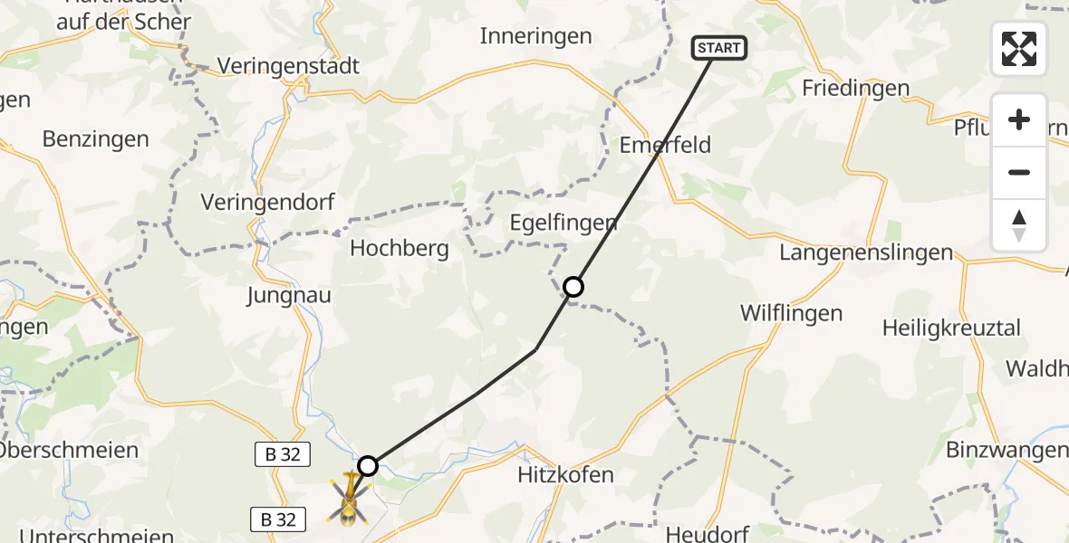 Flugroute Rettungshubschrauber Langenenslingen - Sigmaringen, 21 März 2026, 11:04