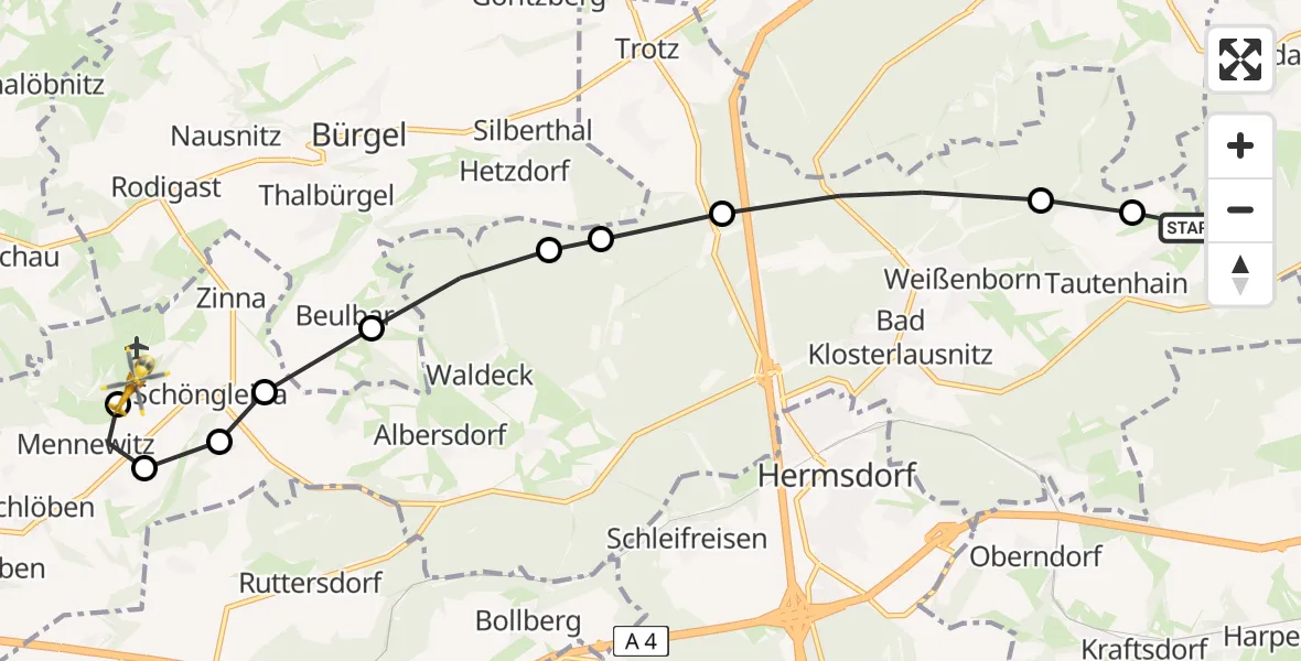 Flugroute Rettungshubschrauber Seifartsdorf - Zinna, 21 März 2026, 11:11