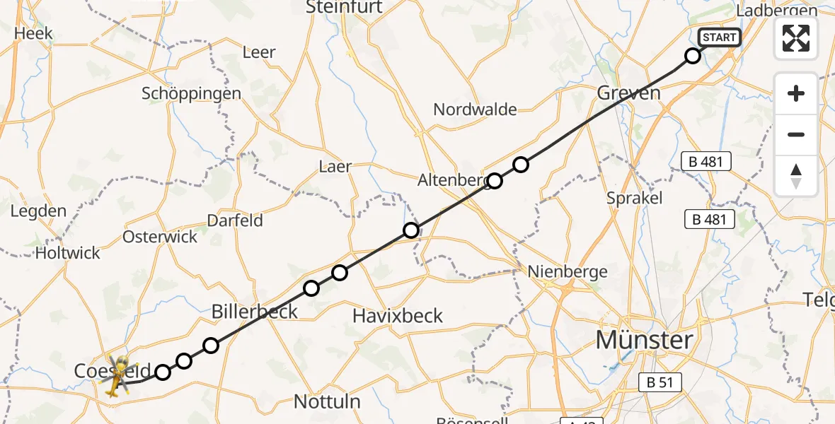 Flugroute Ambulanzhubschrauber Christoph  Westfalen-ADAC - Coesfeld, 21 März 2026, 11:20