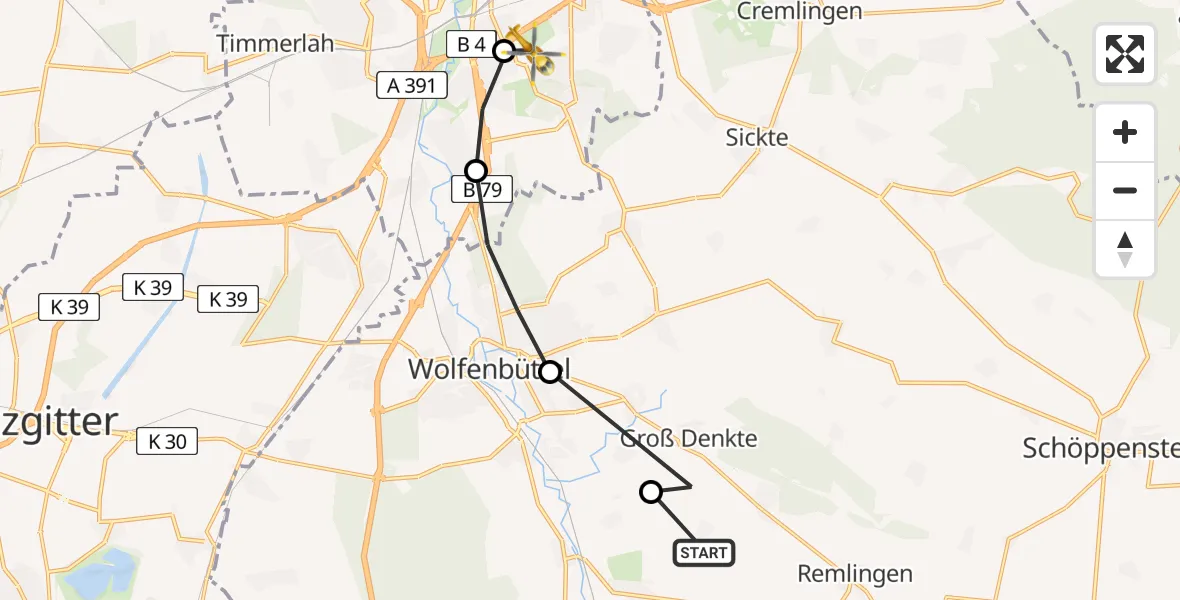 Flugroute Rettungshubschrauber Sottmar - Südstadt-Rautheim-Mascherode, 21 März 2026, 11:21