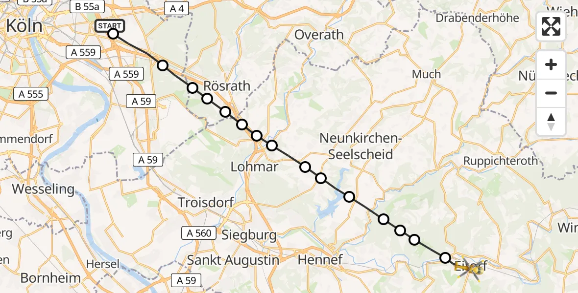 Flugroute Rettungshubschrauber Merheim Hospital - Schmelze, 21 März 2026, 11:23