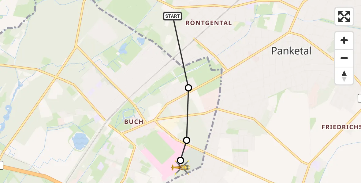Flugroute Rettungshubschrauber Panketal - Helios Clinic Berlin-Buch, 21 März 2026, 11:25