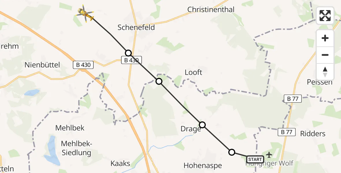 Flugroute Rettungshubschrauber Hohenlockstedt - Schenefeld, 21 März 2026, 11:25