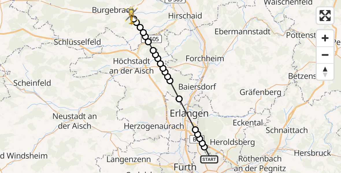 Flugroute Rettungshubschrauber Flughafen Nuremberg - Stappenbach, 21 März 2026, 11:42