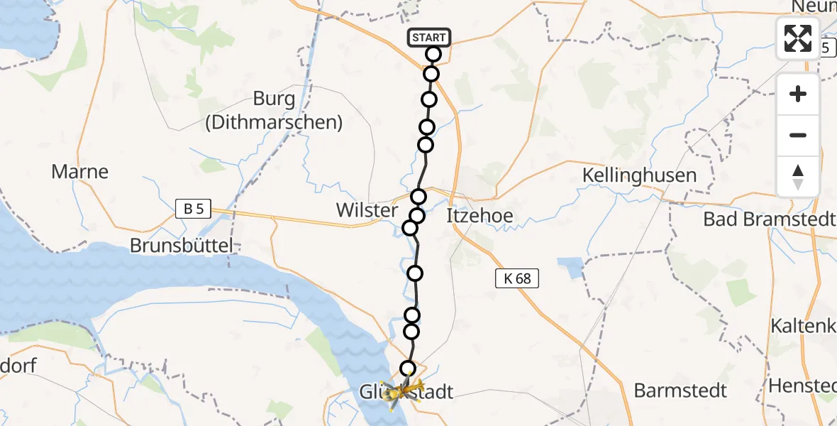 Flugroute Rettungshubschrauber Schenefeld - Glückstadt, 21 März 2026, 11:45