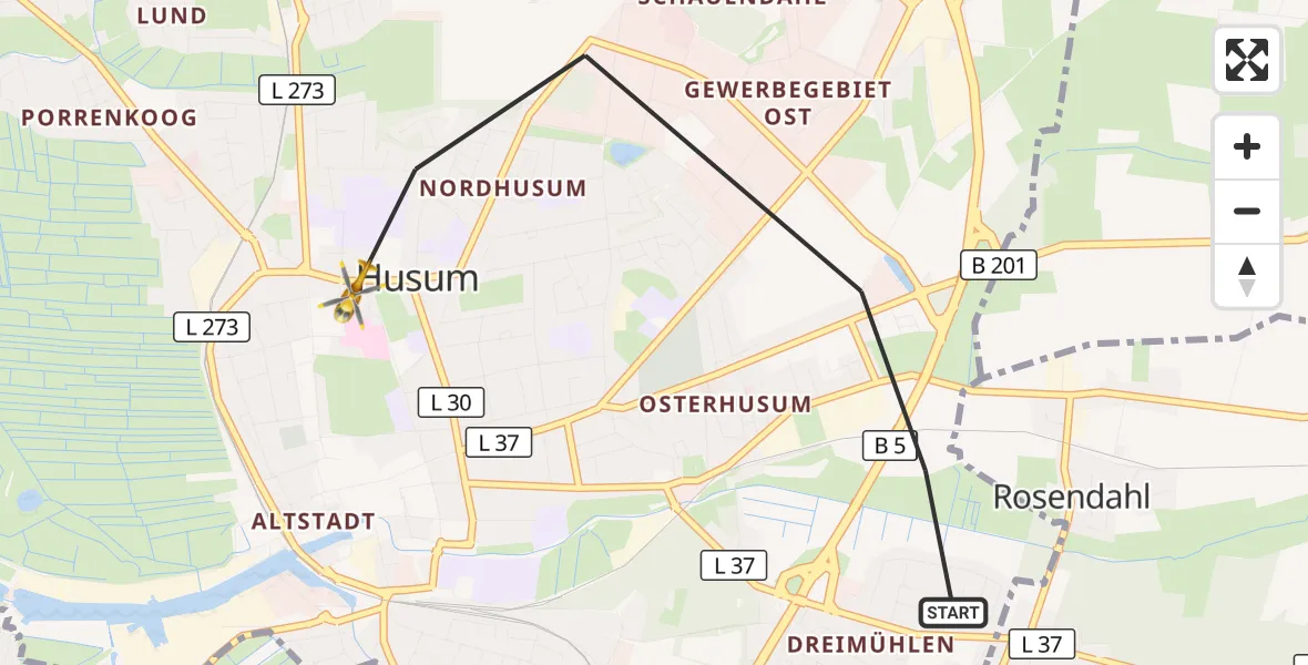 Flugroute Rettungshubschrauber Husum - Husum, 21 März 2026, 11:47