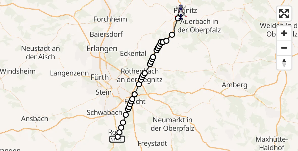 Flugroute Polizeihubschrauber Flugplatz Roth - Neudorf, 21 März 2026, 11:50