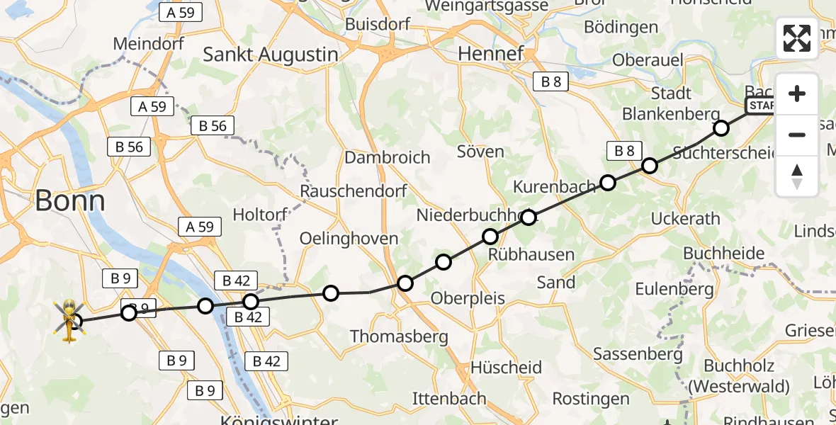 Routekaart van de vlucht: Rettungshubschrauber nach Bonn University Hospital