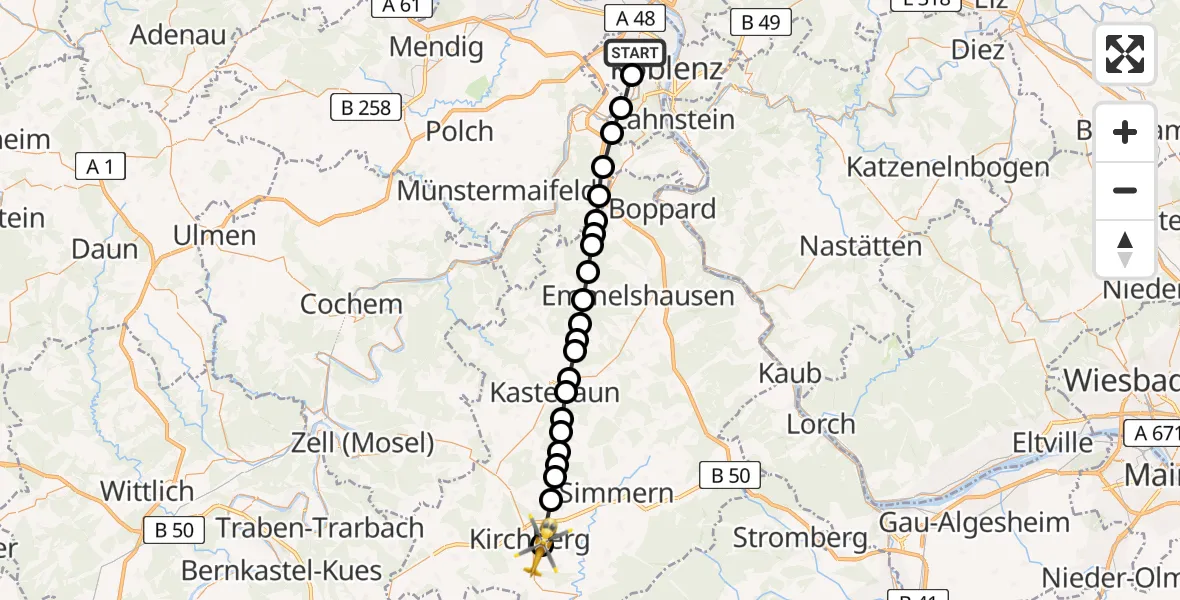 Flugroute Rettungshubschrauber Koblenz - Maitzborn, 21 März 2026, 12:03