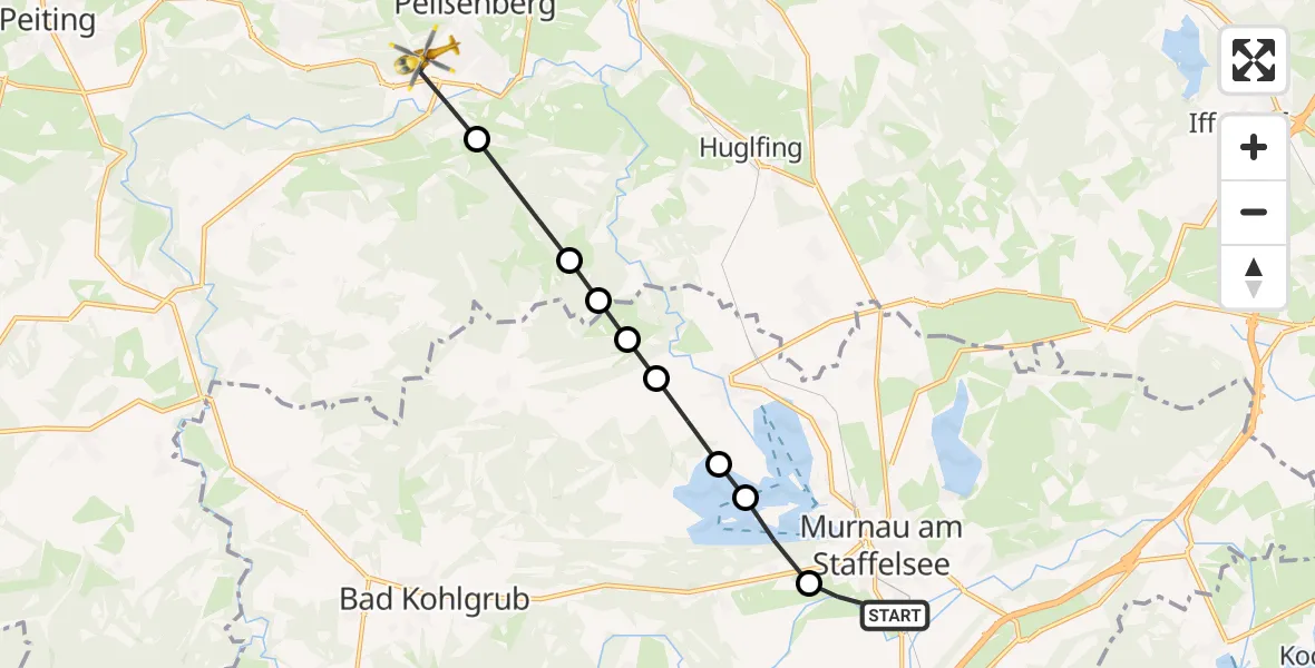 Flugroute Rettungshubschrauber Hechendorf - Peißenberg, 21 März 2026, 12:08