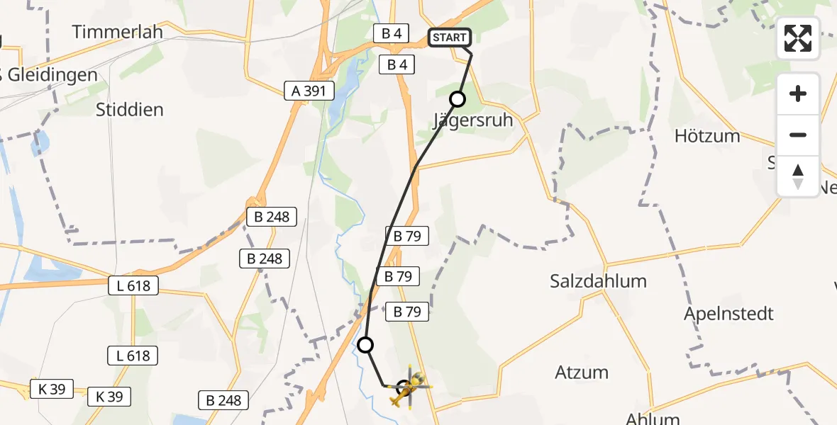 Flugroute Rettungshubschrauber Südstadt-Rautheim-Mascherode - Wolfenbüttel Municipal Hospital Heliport (Christoph 30), 21 März 2026, 12:08