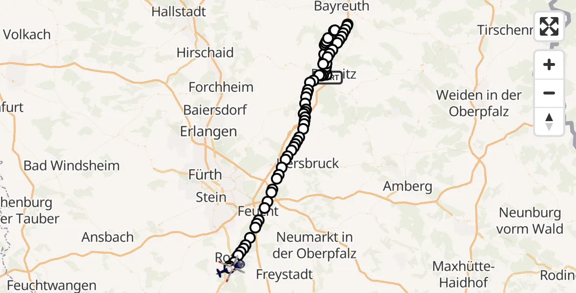 Flugroute Polizeihubschrauber Neudorf - Flugplatz Roth, 21 März 2026, 12:20