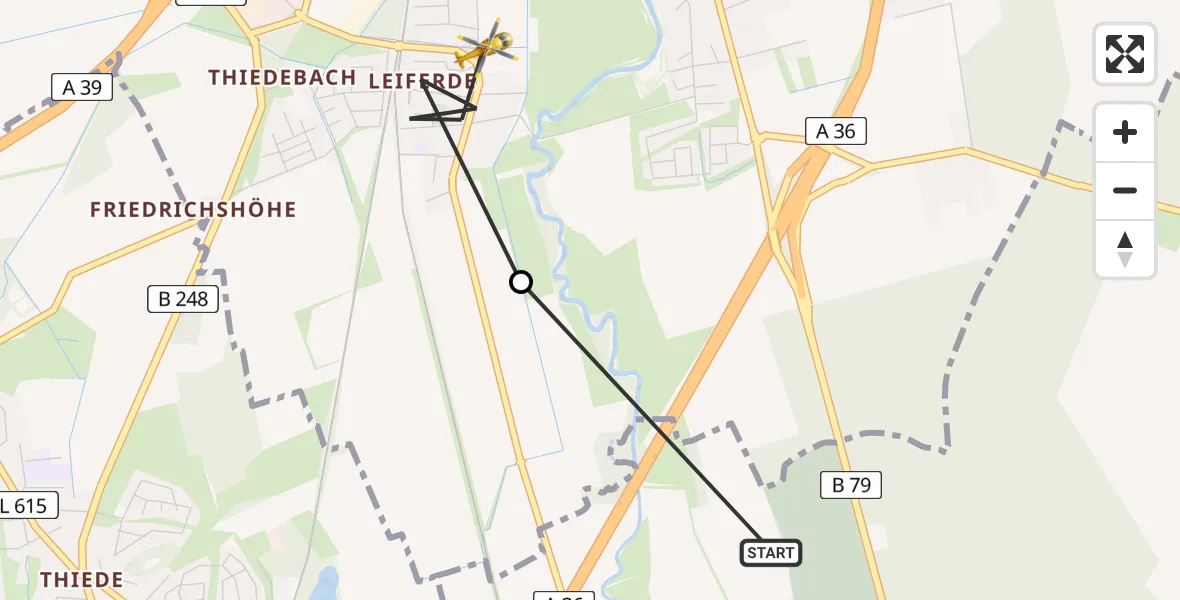 Flugroute Rettungshubschrauber Wolfenbüttel - Braunschweig-Süd, 21 März 2026, 12:28